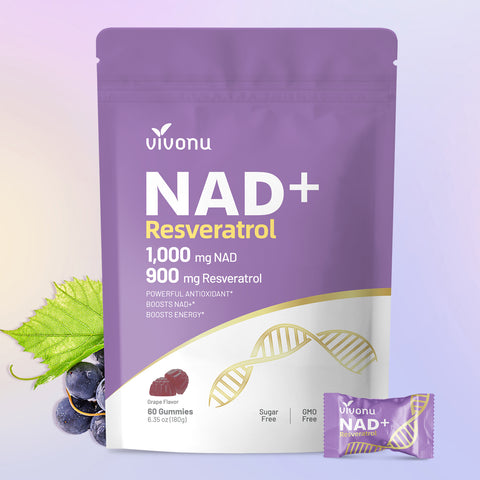 NAD Supplement, NAD+ Resveratrol Gummies 60 Count
