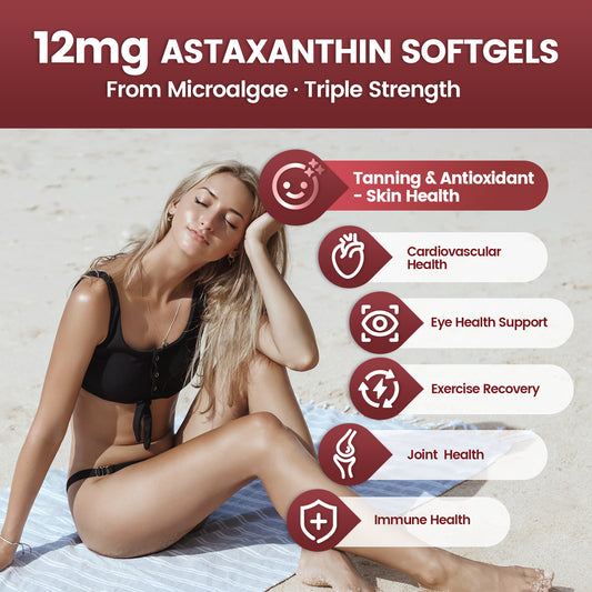 10 in 1 Astaxanthin 12mg Supplements, 4 Month Supply, Astaxantina Antioxidant from Fresh Haematococcus Pluvialis, Contains Lycopene, Grape Seed, Vitamin E, & More Supports Eye, Joints, Skin Health