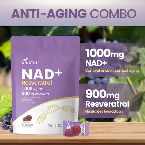 NAD Supplement, NAD+ Resveratrol Gummies 60 Count