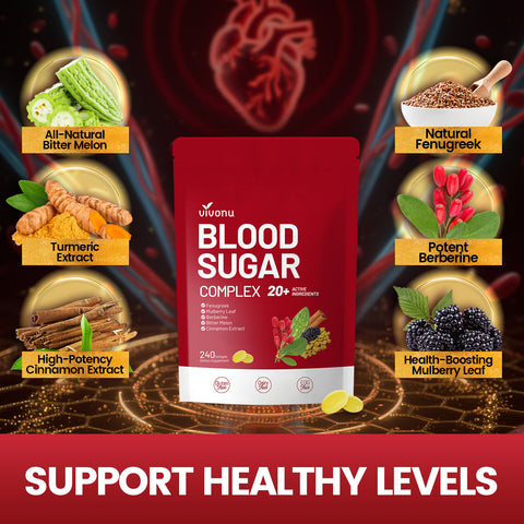 Blood Sugar Complex Supplement | Advanced Formula with 20 Herbs and Vitamins with Cinnamon, Turmeric, Black Pepper, Licorice and More, Vegan, Non-GMO, Gluten-Free (240 Softgels/1 Bag)