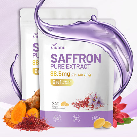 Saffron Supplements Softgels, Saffron Extract Supports Eyes Health, Energy, Mood, Immunity, Focus, Rich in Vitamin and Extracts of Saffron, Turmeric