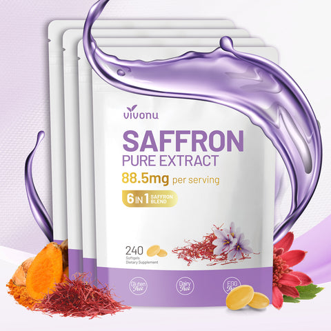 Saffron Supplements Softgels, Saffron Extract Supports Eyes Health, Energy, Mood, Immunity, Focus, Rich in Vitamin and Extracts of Saffron, Turmeric