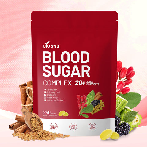 Blood Sugar Complex Supplement | Advanced Formula with 20 Herbs and Vitamins with Cinnamon, Turmeric, Black Pepper, Licorice and More, Vegan, Non-GMO, Gluten-Free (240 Softgels/1 Bag)