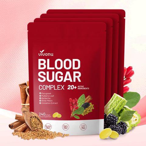 Blood Sugar Complex Supplement | Advanced Formula with 20 Herbs and Vitamins with Cinnamon, Turmeric, Black Pepper, Licorice and More, Vegan, Non-GMO, Gluten-Free (240 Softgels/1 Bag)