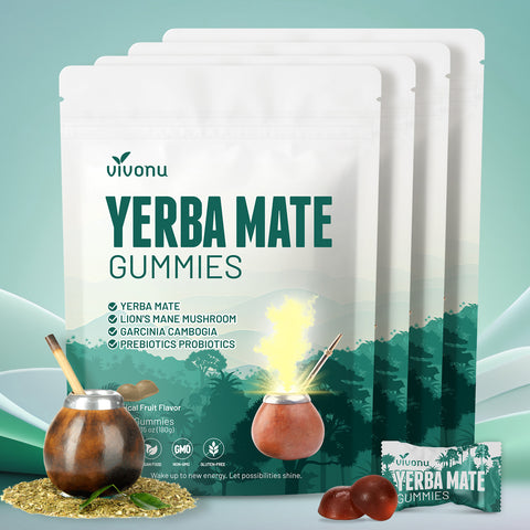 VivoNu Yerba MateGummies WithLion's Mane +Prebiotics & ProbioticsFocus + Mood.Balance Gut SupportPlant-Based Formula60 Gummies