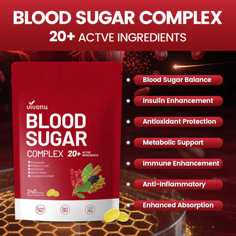 Blood Sugar Complex Supplement | Advanced Formula with 20 Herbs and Vitamins with Cinnamon, Turmeric, Black Pepper, Licorice and More, Vegan, Non-GMO, Gluten-Free (240 Softgels/1 Bag)
