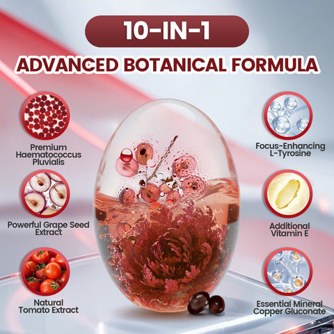 10 in 1 Astaxanthin 12mg Supplements, 4 Month Supply, Astaxantina Antioxidant from Fresh Haematococcus Pluvialis, Contains Lycopene, Grape Seed, Vitamin E, & More Supports Eye, Joints, Skin Health