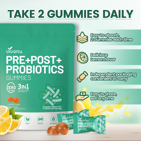 Probiotics for Digestive Health Gummies, 3 in 1 Intestinal Digestion, Contains 2 Billion CFU Probiotic, Zinc, Magnesium and Vitamin D3, Men's Probiotics for Women, Zero Sugar Non GMO 60 Gummy