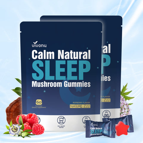 Sleep Gummies Melatonin Free with L-Theanine, Magnesium, Reishi Mushroom | Non-Habit Forming Sleep Aid | Non-GMO Sleep Support Gummies for Adults | Raspberry Flavor (60pcs)