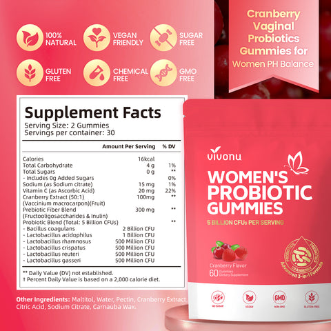 Vaginal Probiotics for Women, Feminine Balance pH Gummies for Healthy Odor