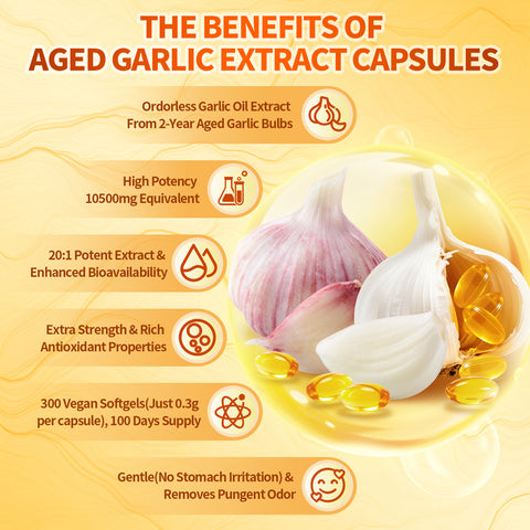 VivoNu Aged Garlic Extract Capsules, 10500mg Odorless Garlic Supplements with Magnesium,