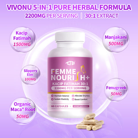 ZTEE FEMME NOURISH+ with Maca Root, Manjakani, Slippery Elm & Fenugreek – Supports and Maintains Women’s Health, Enhances Life Experience and Overall Well-Being