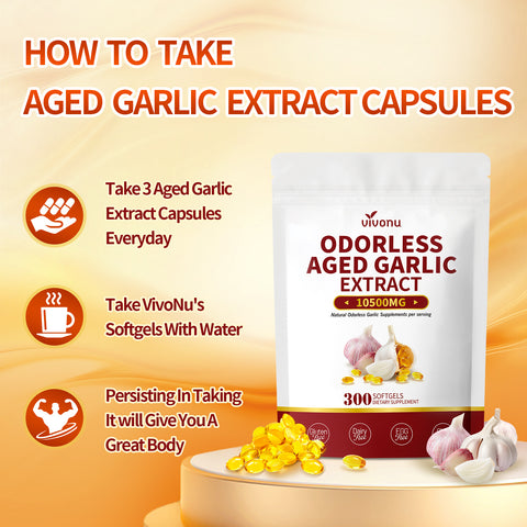 VivoNu Aged Garlic Extract Capsules, 10500mg Odorless Garlic Supplements with Magnesium,