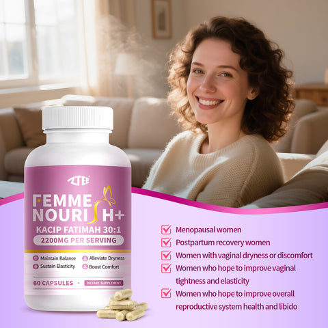 ZTEE FEMME NOURISH+ with Maca Root, Manjakani, Slippery Elm & Fenugreek – Supports and Maintains Women’s Health, Enhances Life Experience and Overall Well-Being