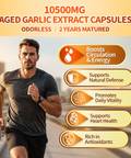 Aged garlic extract capsules infographic showing suitable users for heart health immune support and metabolic wellness