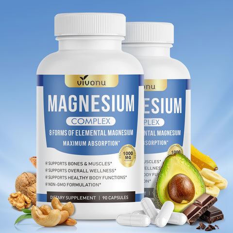 VivoNu 8-in-1 Magnesium Complex 1000mg - High Absorption Magnesium Glycinate, Citrate & Malate - Vegan, 90 Capsules
