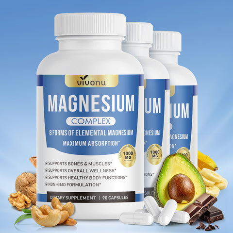 VivoNu 8-in-1 Magnesium Complex 1000mg - High Absorption Magnesium Glycinate, Citrate & Malate - Vegan, 90 Capsules