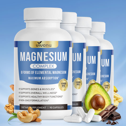 VivoNu 8-in-1 Magnesium Complex 1000mg - High Absorption Magnesium Glycinate, Citrate & Malate - Vegan, 90 Capsules