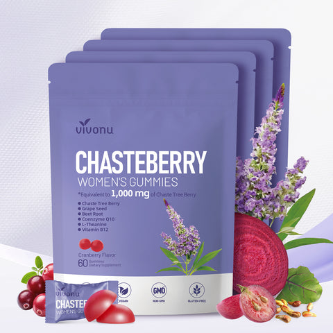 Vitex Chasteberry Supplement for Women Gummies, 1000mg Chasteberry Extract, Contains Grape Seeds, Coenzyme Q10 Vitamin B12 and Other Hormone Balance Menstrual Cramp Relief (60 Gummies/1Pack)