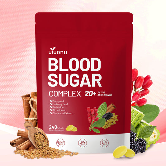 Blood Sugar Complex Supplement | Advanced Formula with 20 Herbs and Vitamins with Cinnamon, Turmeric, Black Pepper, Licorice and More, Vegan, Non-GMO, Gluten-Free (240 Softgels/1 Bag)