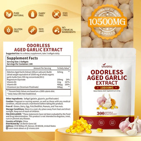 VivoNu Odorless Aged Garlic Extract 10,500mg with Magnesium