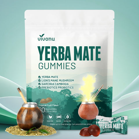 VivoNu Yerba MateGummies WithLion's Mane +Prebiotics & ProbioticsFocus + Mood.Balance  Gut SupportPlant-Based Formula60 Gummies
