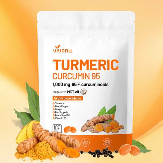 Turmeric Curcumin Supplement with Black Pepper Capsules, 1000mg Pure Turmeric Curcumin 95% Curcuminoids Softgels, Enhanced Absorption, Joint Support, Non-GMO, Gluten-Free