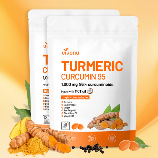 Turmeric Curcumin Supplement with Black Pepper Capsules, 1000mg Pure Turmeric Curcumin 95% Curcuminoids Softgels, Enhanced Absorption, Joint Support, Non-GMO, Gluten-Free