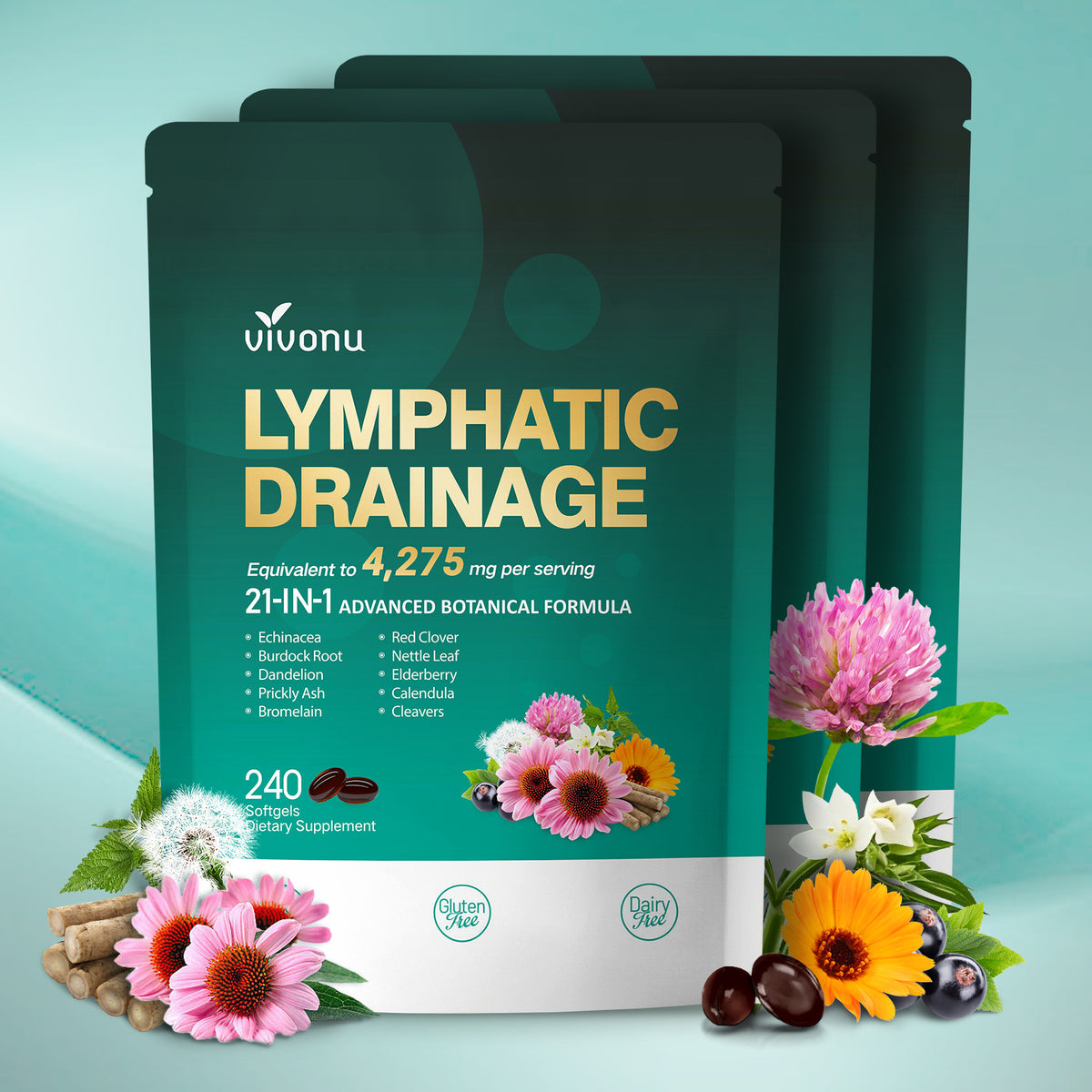 Lymphatic Drainage Supplement, 240 Softgels, 4275mg Lymph System Suppo ...